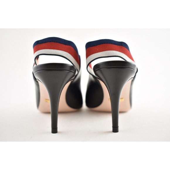 Gucci Sylvie 75 Black Leather Red Slingback Strap Sandal Mule Heel Pump 36.5 - Picture 11 of 12